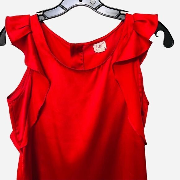 LOFT Red Scoopneck Ruffled Blouse Size XSP - Picture 3 of 5